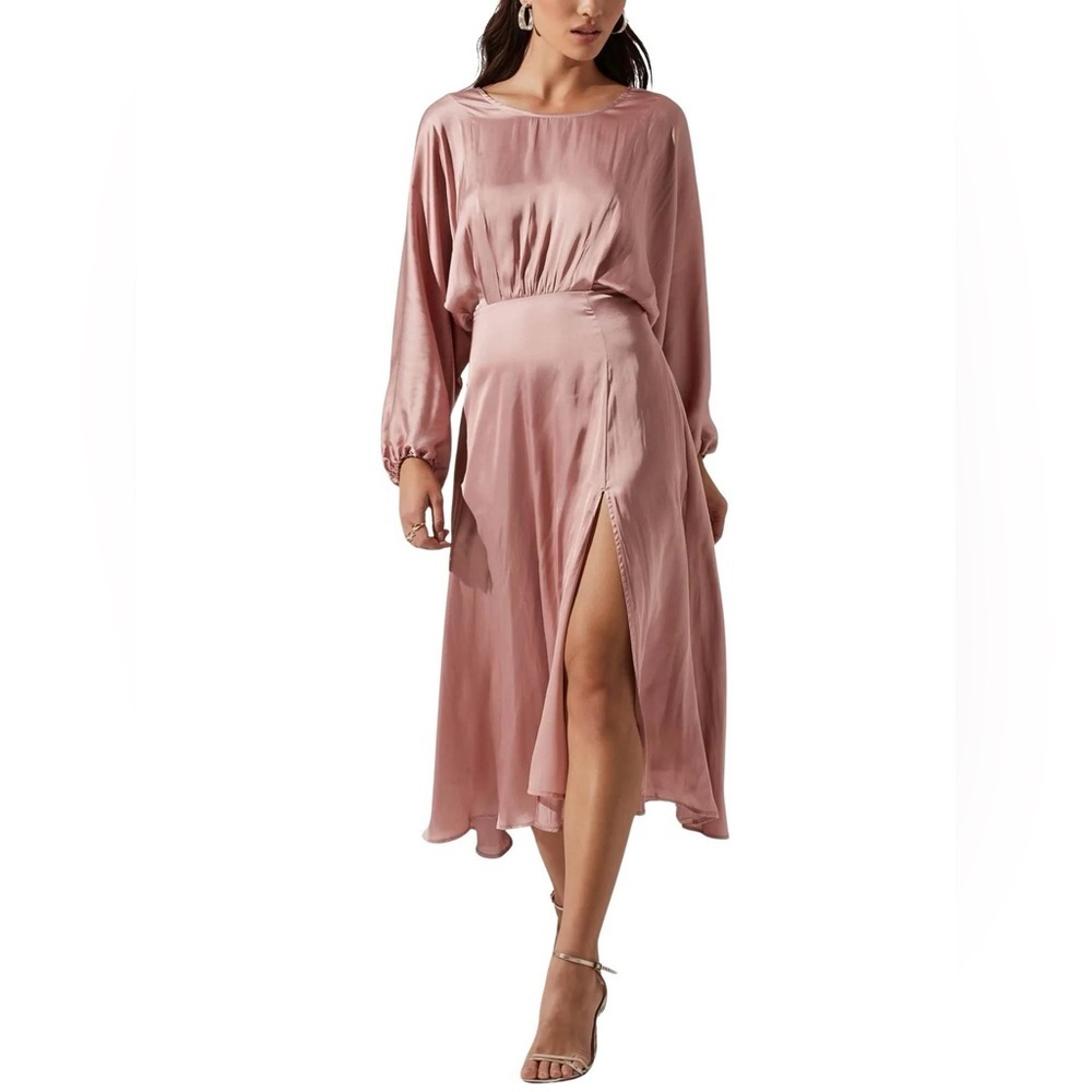 ASTR the Label Marin Side Slit Satiny Midi Dress Size Medium Elegant
